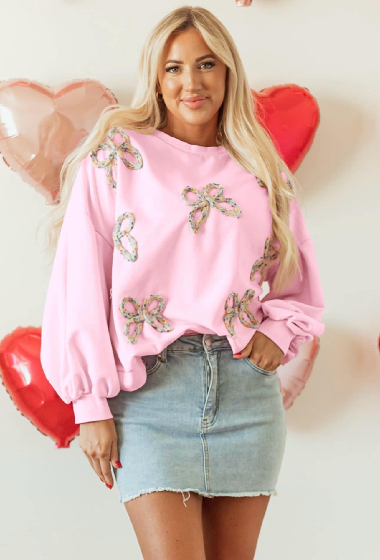 Pink Embroidered Bow Top