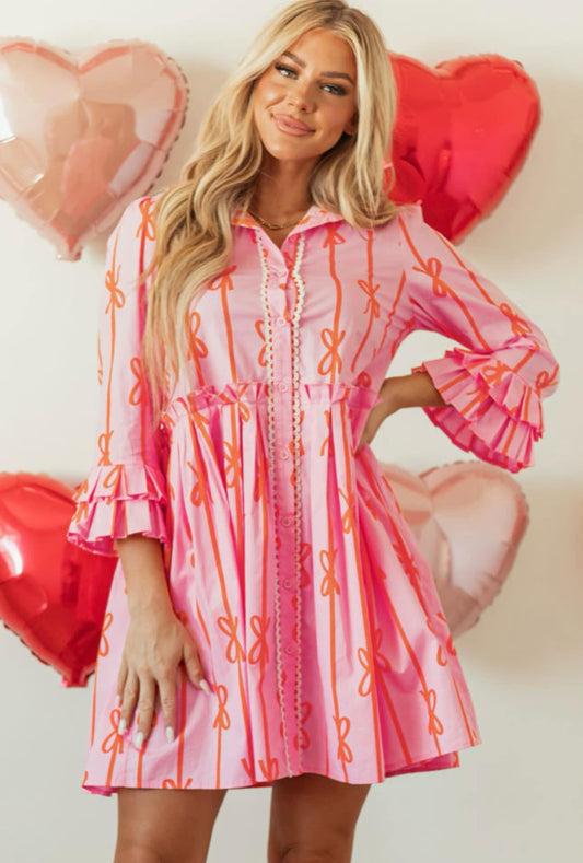 Pink Orange Bow Dress
