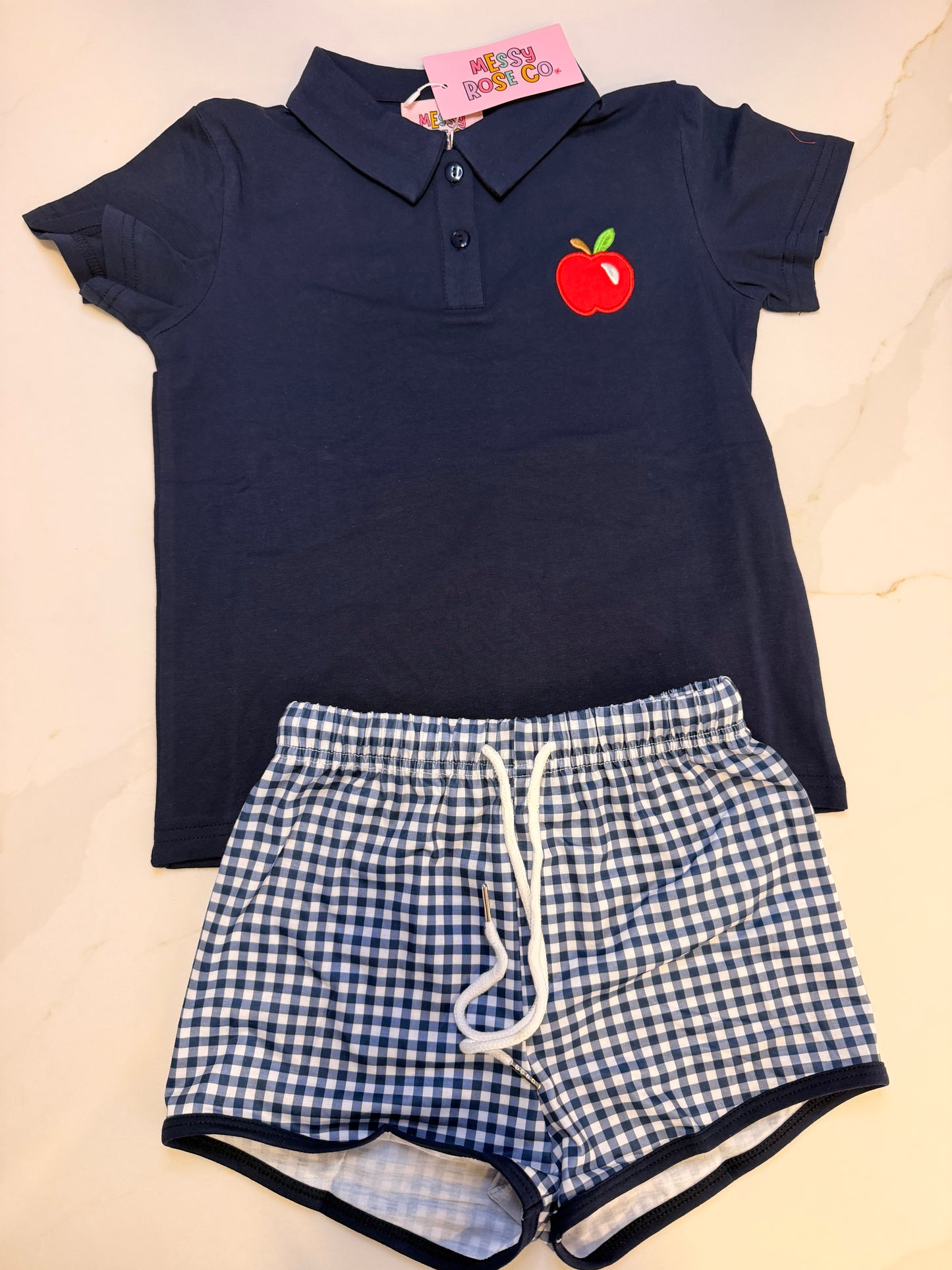 Navy Apple Boys Short Set