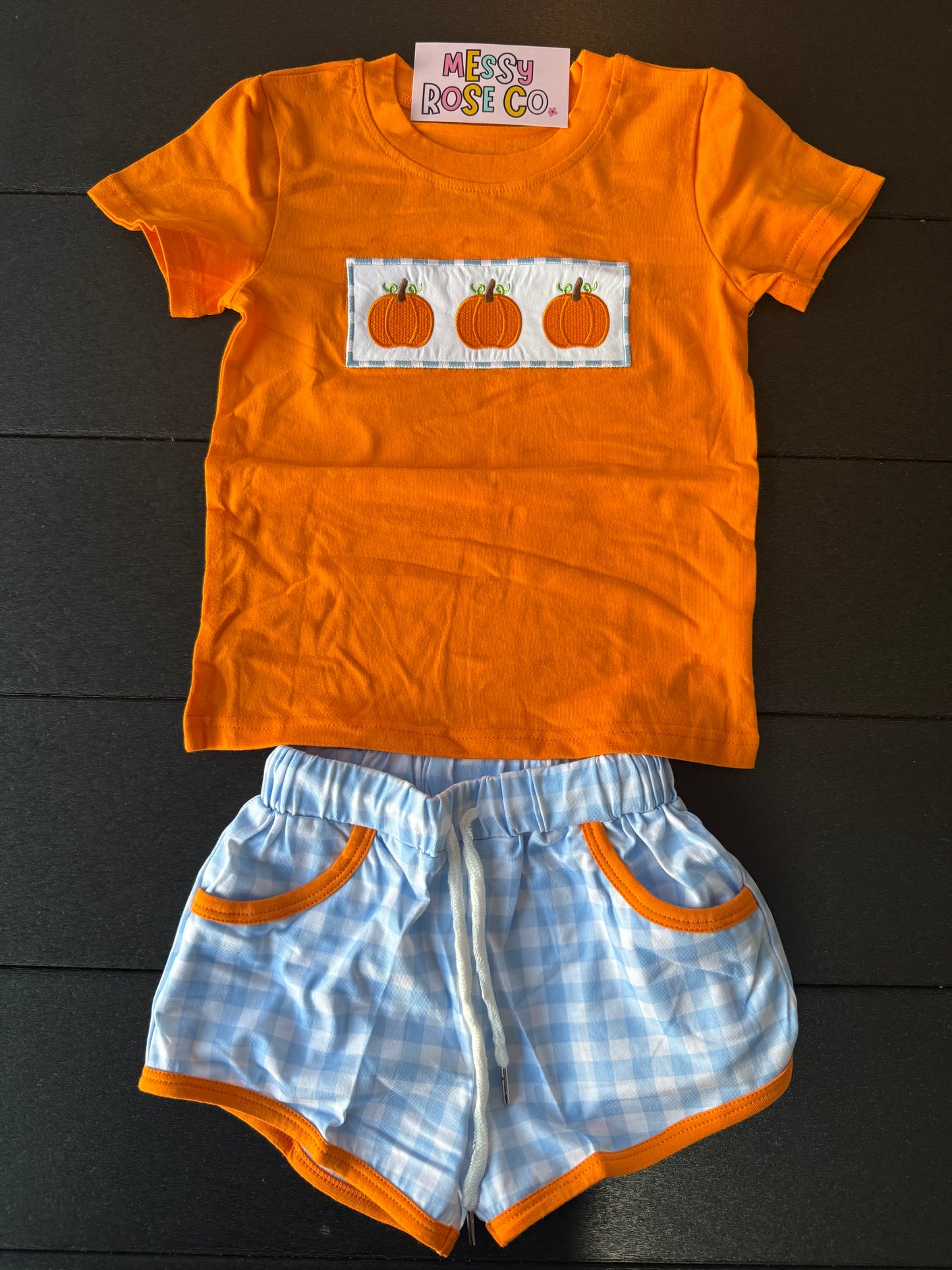 Blue Plaid Pumpkin Boys Short Set