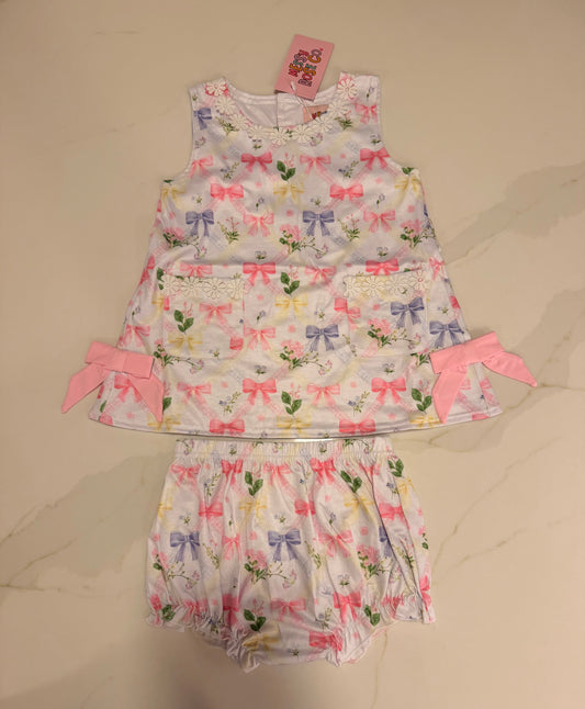 Grand Flower Bows Girls Diaper Set