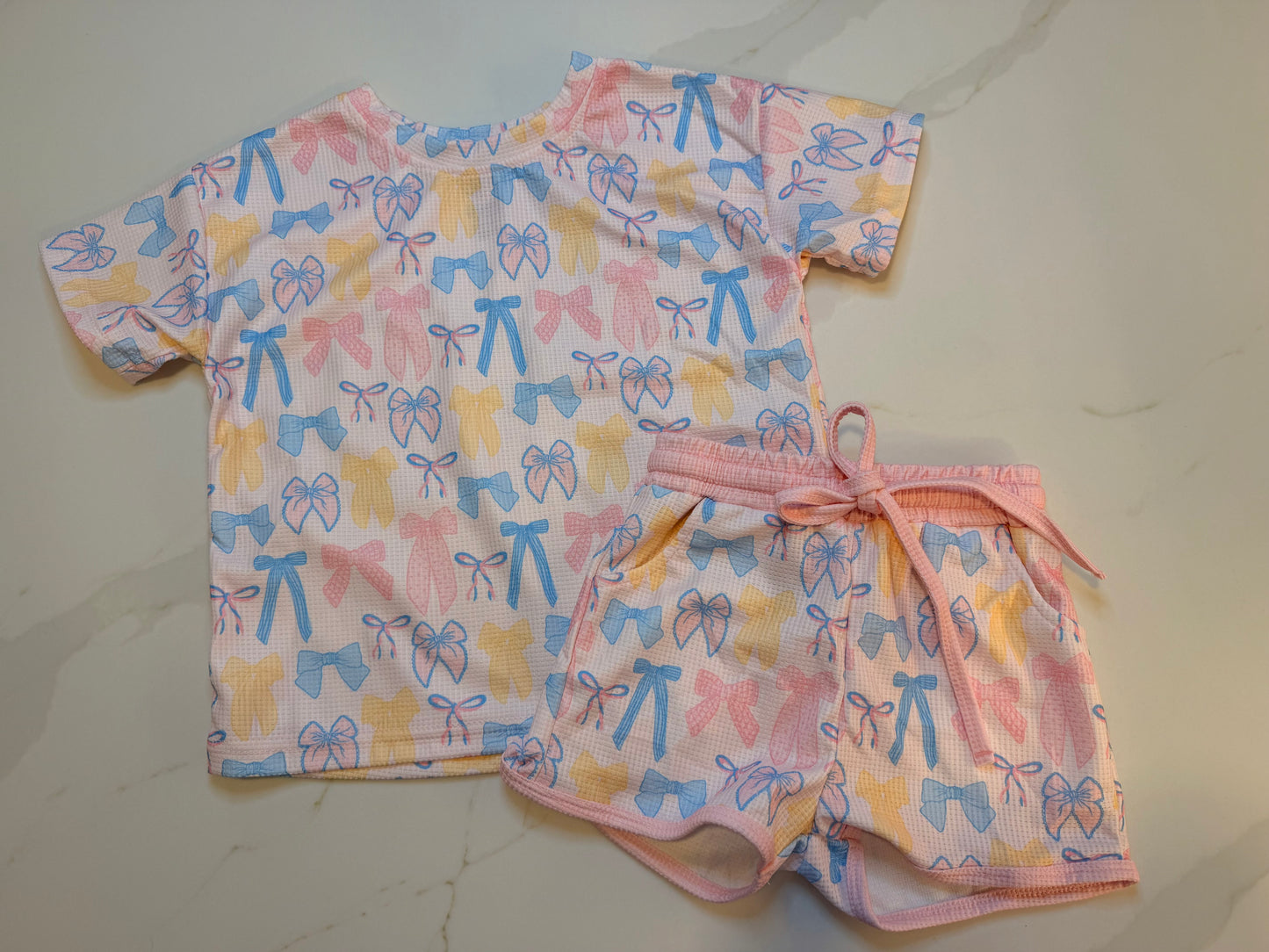 Bows Waffle Knit Girls Set