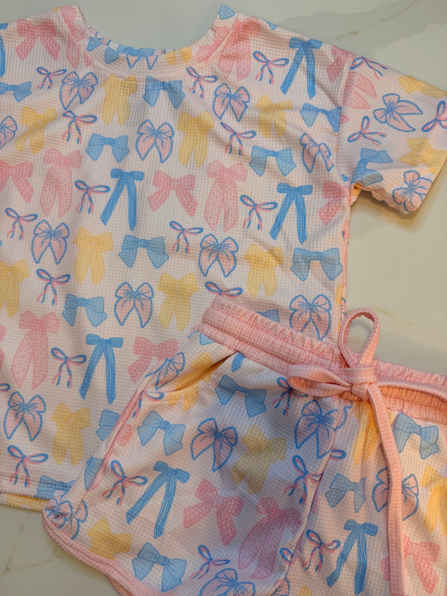 Bows Waffle Knit Girls Set