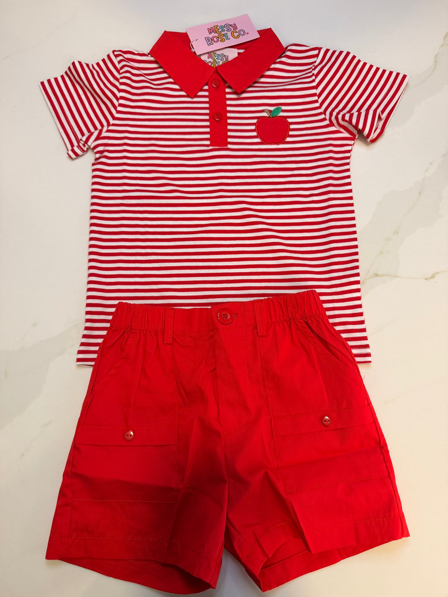 Apple Stripe Boys Short Set