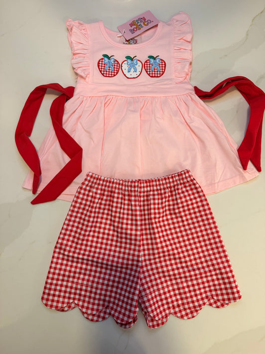 Apple Appliqué Girls Scalloped Short Set