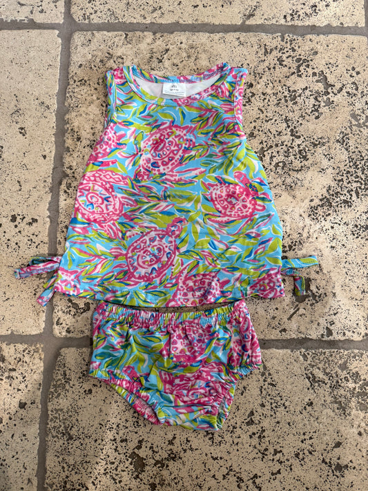 Blue Sea Turtle Girls Bloomer Set