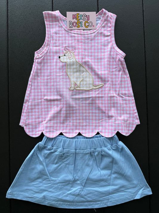 Pink Gingham Puppy Dog Skort Set