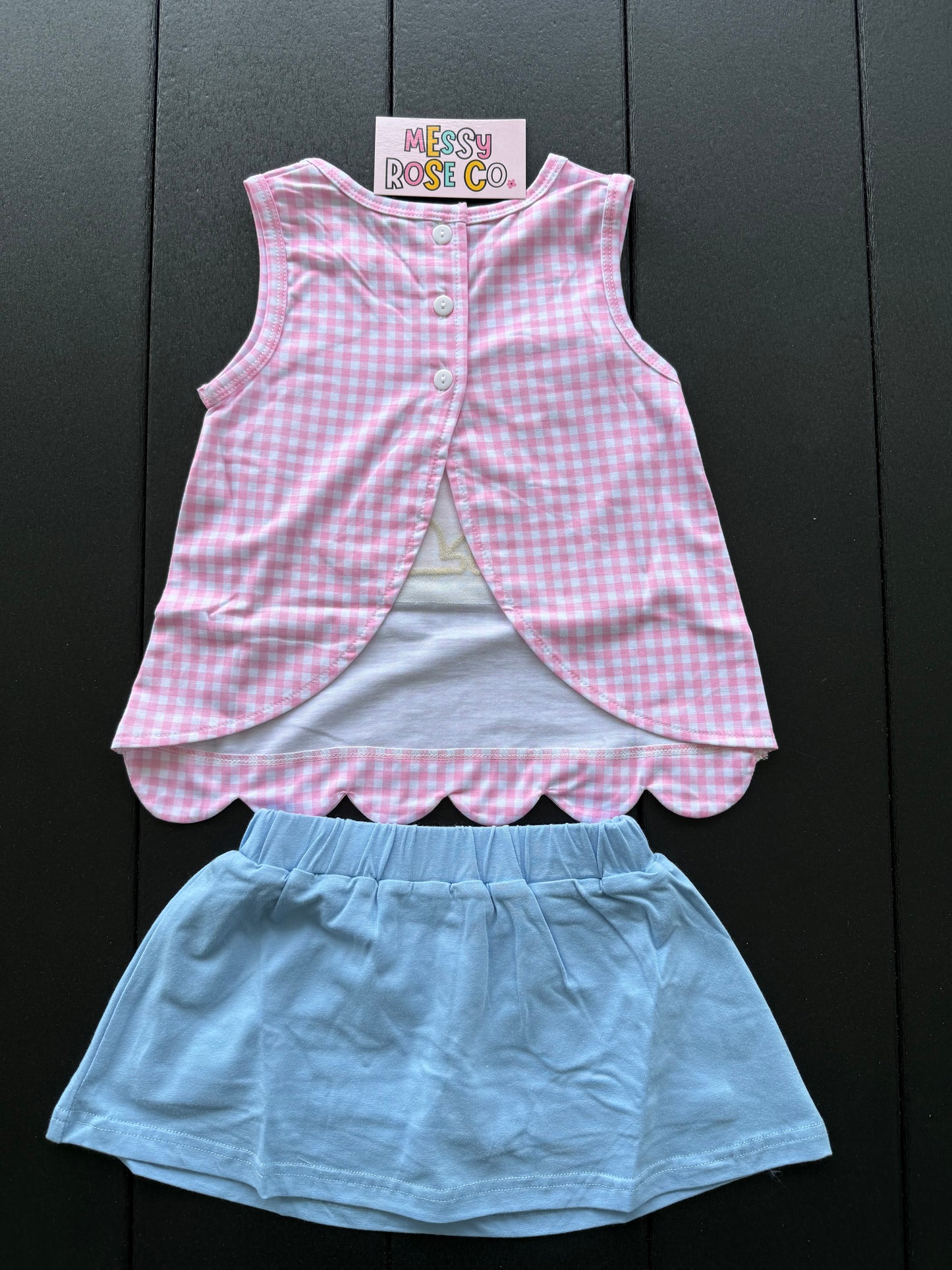 Pink Gingham Puppy Dog Skort Set