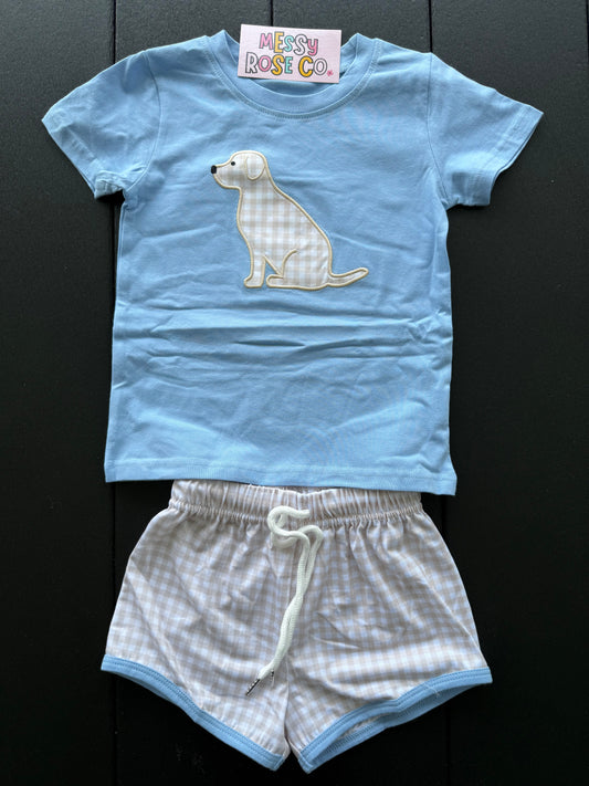 Brown Gingham Puppy Dog Boys Short Set