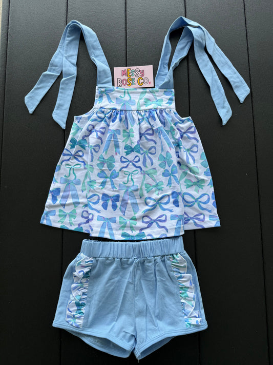 Blue Bow Short Set