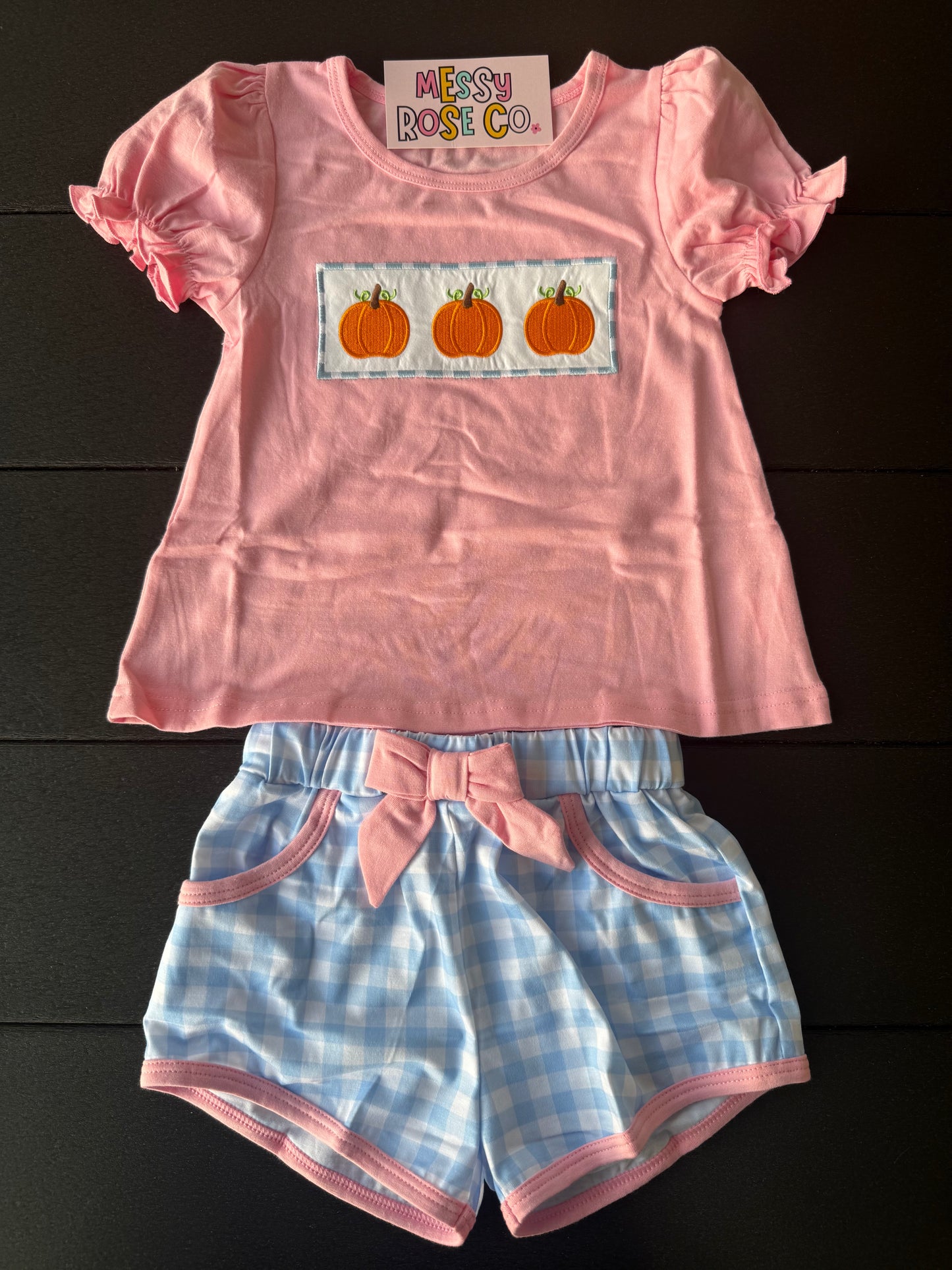 Blue plaid pumpkin girls short set