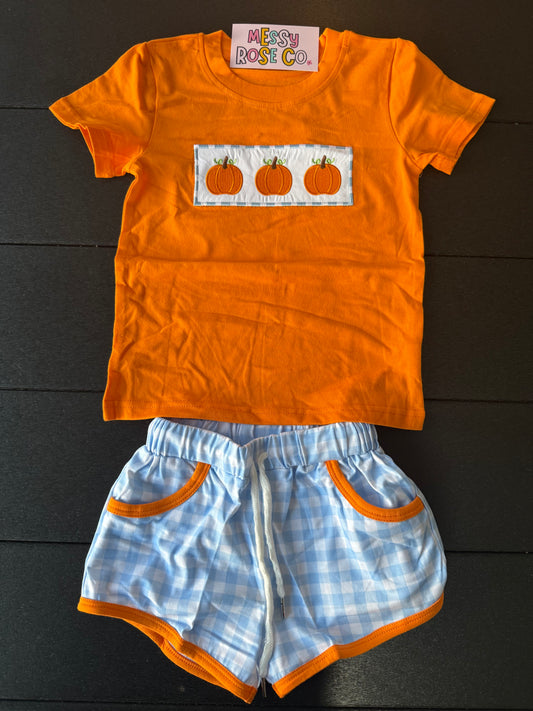 Blue Plaid Pumpkin Boys Short Set