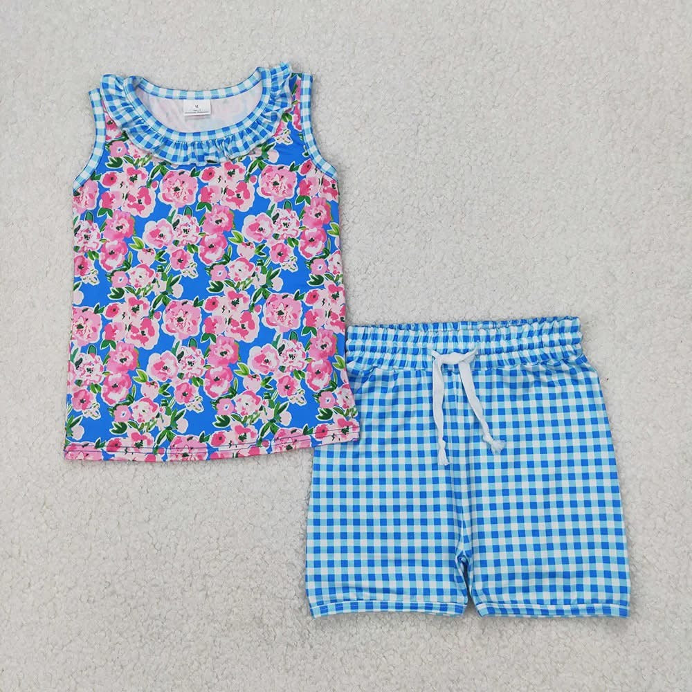 Floral Blue Check Short Set