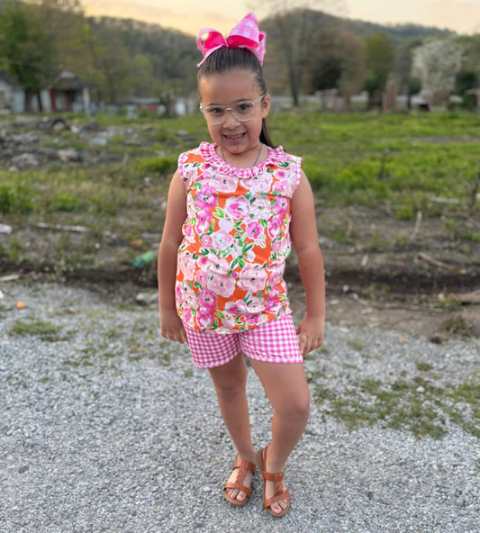 Floral Pink Check Short Set